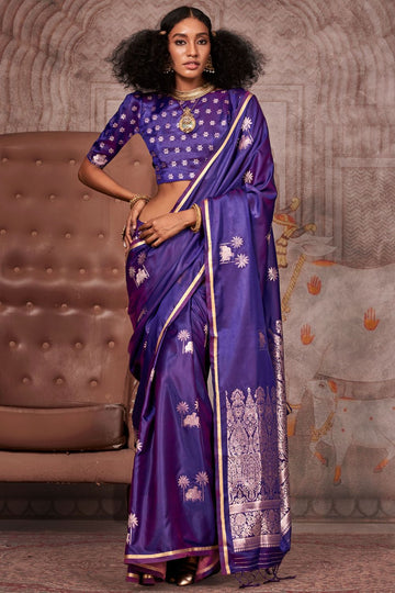 Violet Weaving Work Pure Satin Silk Saree