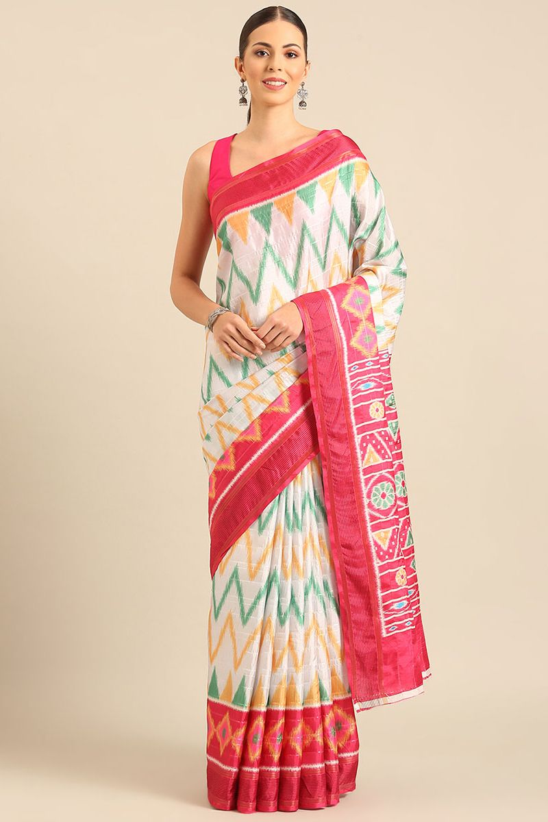 White Patola Print Cotton Saree