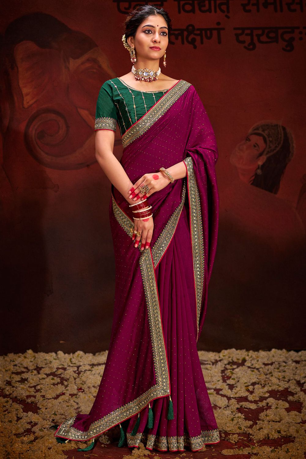 Wine Swarovski Work Silk Georgette Saree