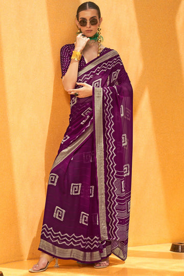 Wine Georgette Saree with Foil Print