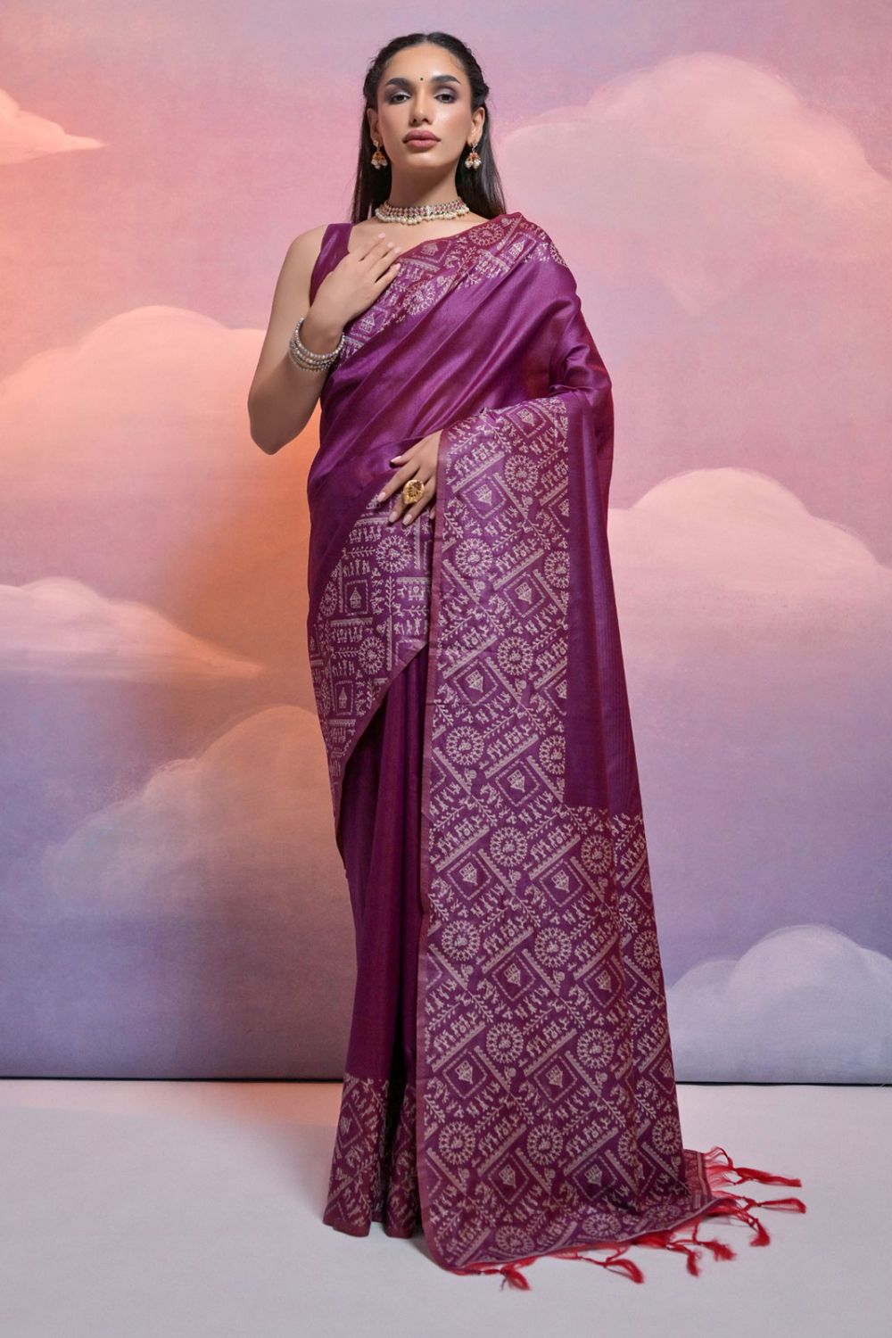 Wine Handloom Raw Silk Woven Party Wear Saree