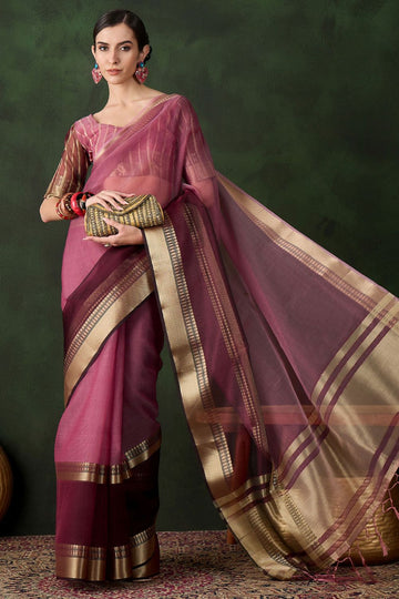 Wine Organza Saree for Party