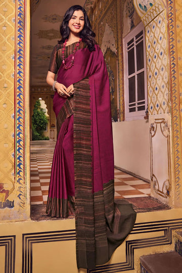 Wine Printed Chiffon Saree