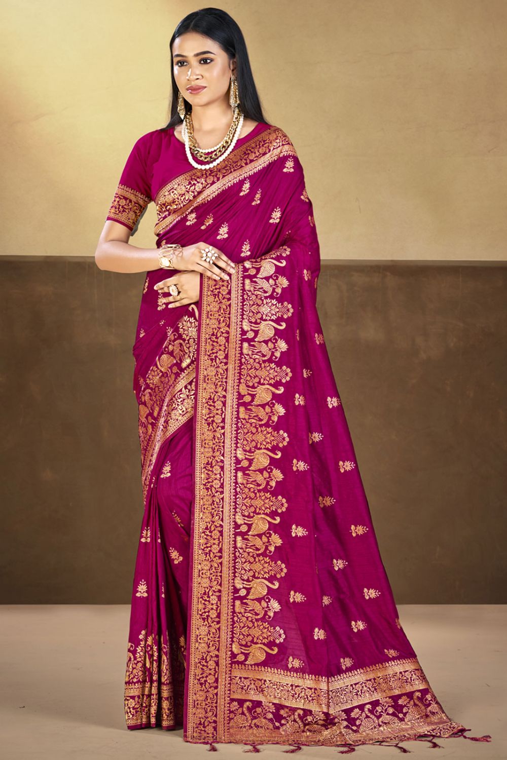 Wine Silk Woven Work Saree