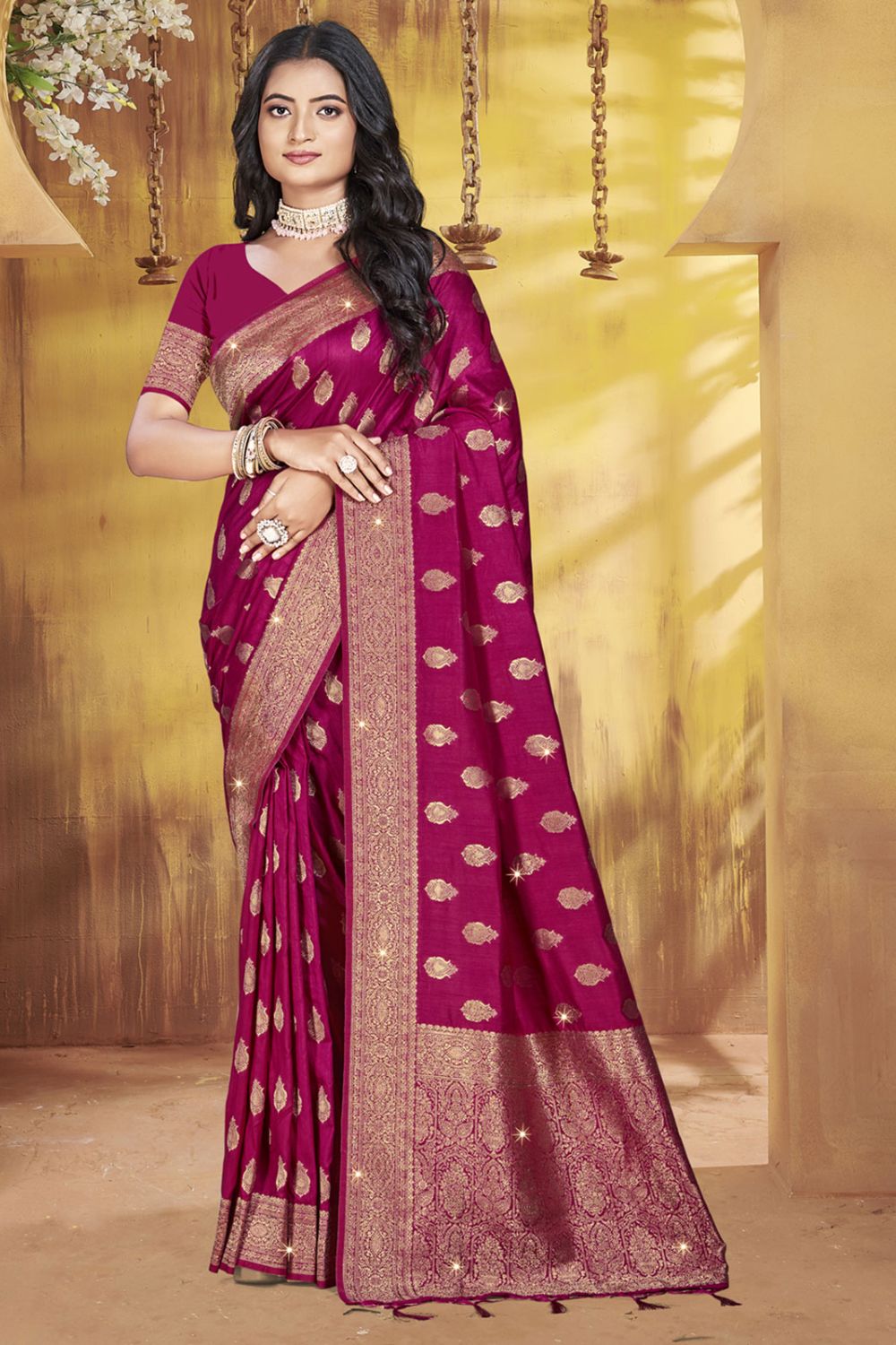 Wine Silk Woven Work Saree