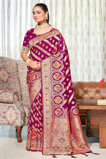 Wine Zari Weaving Work Silk Saree