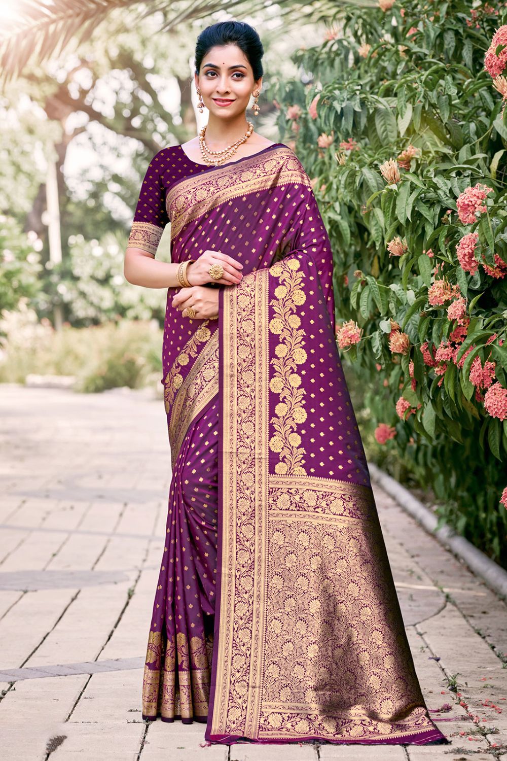 Wine Silk Zari Woven Saree