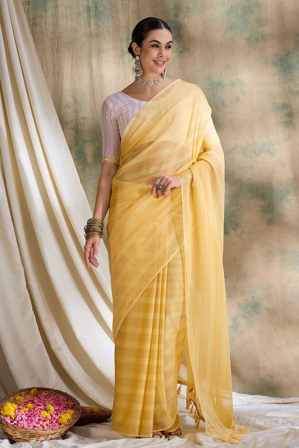 Yellow Art Silk Saree for Festival