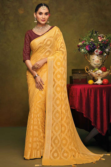 Yellow Brasso Saree with Embroidered Blouse