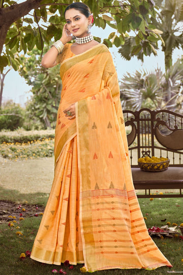 Yellow Weaving Work Cotton Saree