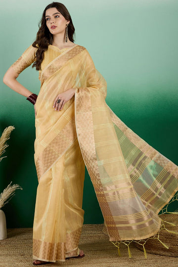 Yellow Organza Woven Party Wear Saree