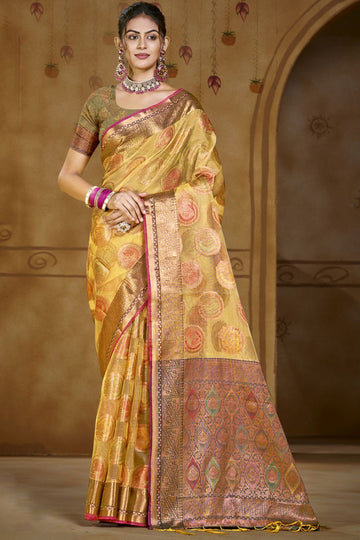 Yellow Jacquard Work Organza Saree