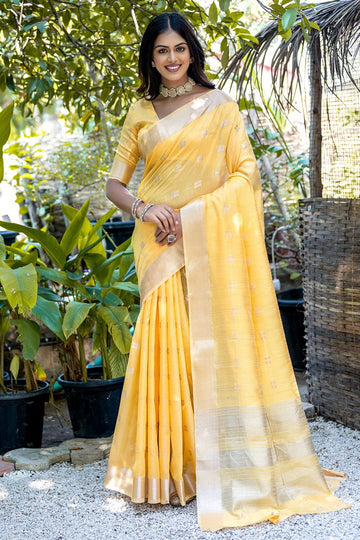 Yellow Pure Cotton Zari Woven Party Wear Saree