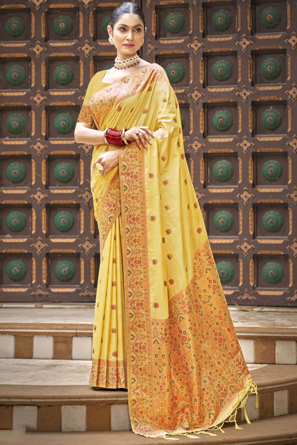 Yellow Silk Woven Saree