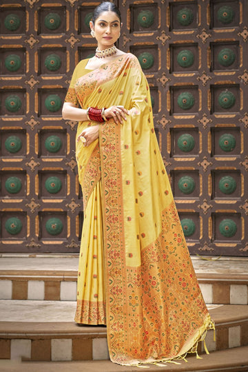 Yellow Weaving Work Silk Saree