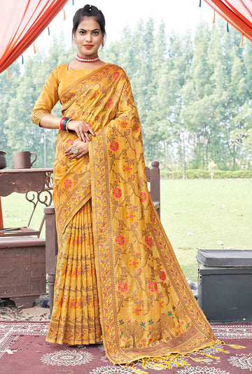 Yellow Weaving Work Banarasi Silk Saree